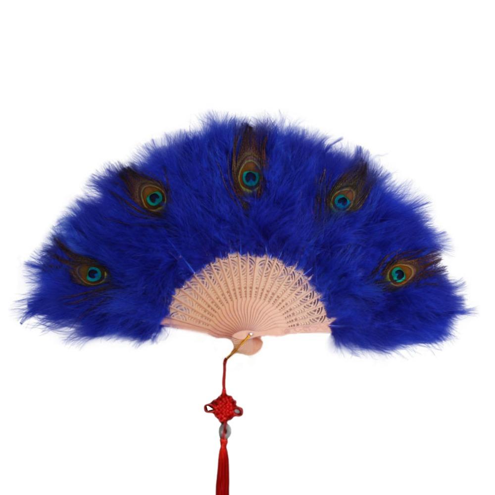 Handheld Peacock Feather Fan With Tassel Feather Dance Fan Folding Hand Fan  Home Decoration