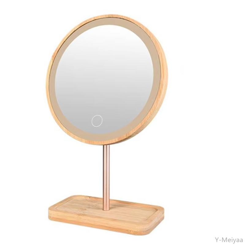 

1PC Three Mode Deatchable Wooden LED Makeup Mirror Touch Screen Mirrors Desktop Make Up Cosmetic Mirror USB Rechargable