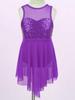 Kids Girls Modern Lyrical Dance Costumes Sleeveless Sequins Criss-Cross Back Ballet Irregular Leotard Dress