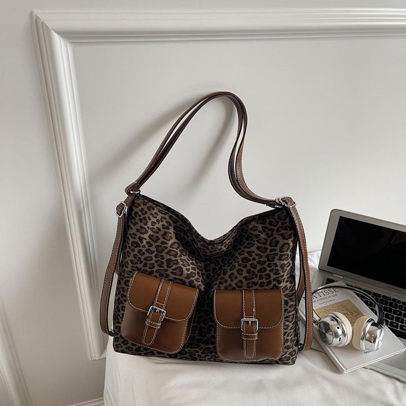 Leopard Print Tote Bag Women's Large-capacity New Autumn and Winter Retro Shoulder Messenger Bag Multi-functional Backpack