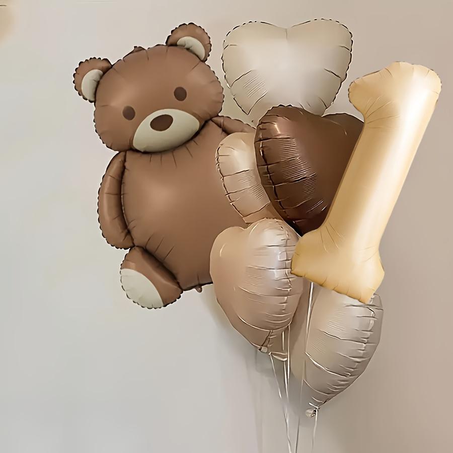 8Pcs Matte Frosted Brown Bear Aluminum Film Balloons Retro Caramel Cream White Love Balloons Birthday Party Festival Celebration