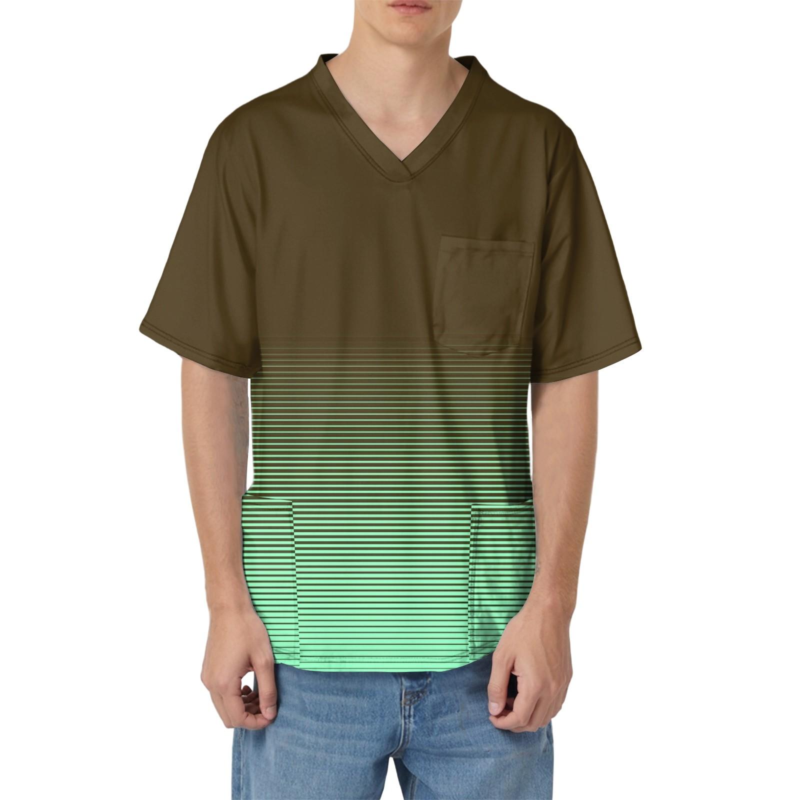 

Мужская рабочая блузка с короткими рукавами и v-образным вырезом с принтом, топ с нагрудным карманом L коричневый