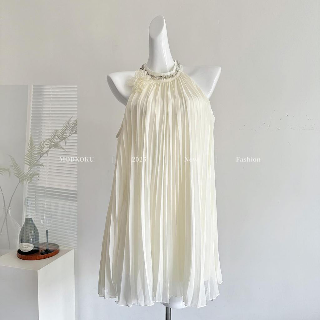 MODKOKU Chiffon French Mori Long Size L Women's Open-Shoulder Dress, Gathered, Off-the-Shoulder, Sheer, Princess-Style, Cute, Wedding, Beautiful,