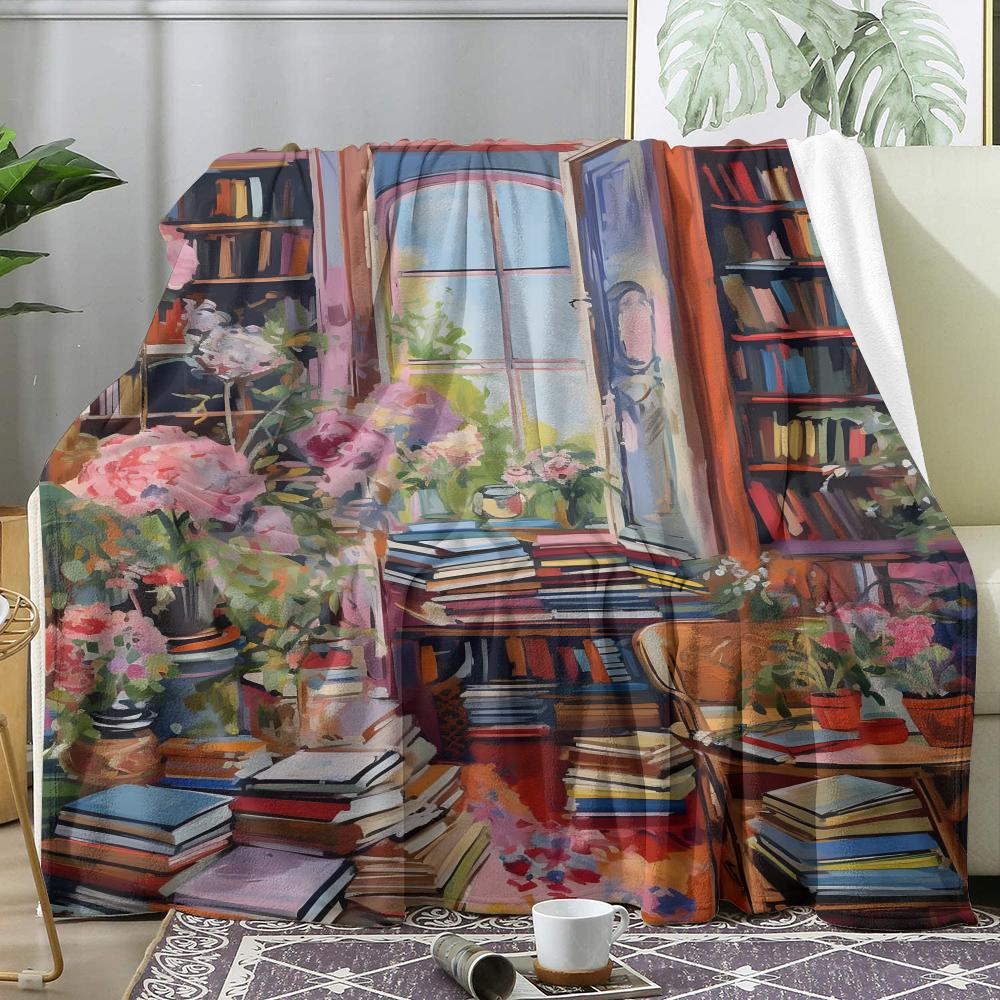 Vintage Book Store Throw Soft Flannel Throw Summer Ac Blanket Lightweight Cool Nap Blanket For Sofa Bed Couch Travel