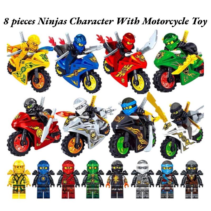 Ninjas Character Motorcycle Toy Set 8 Pieces Creative Brain Building Blocks