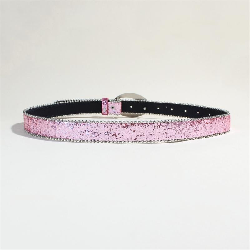 Women's Glitter Rhinestones Studded PU Belt Adjustable Waistband For Jeans Casual Party Wear