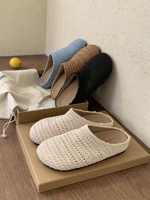 Fashion Weave Women Flats Slippers Elegant Shallow Mules Shoes Summer New Fashion Flip Flops 2025 Walking Cozy Soft Sandalias De Mujer