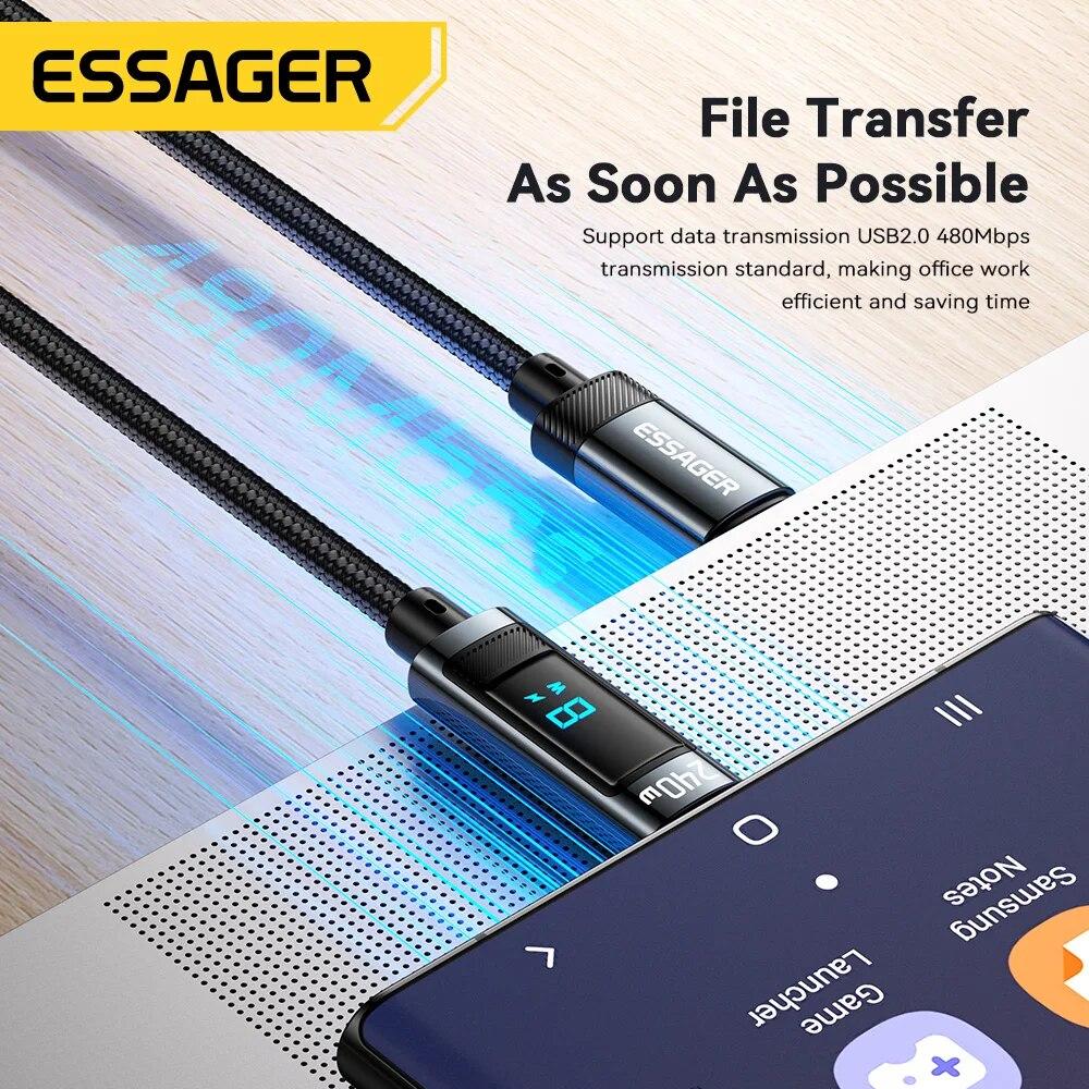 Essager 240W USB Type C To USB C Cable 100W PD 3.1 Fast Charging Charger Wire for Macbook Pro Xiaomi Samsung Laptop USBC Cord 2M