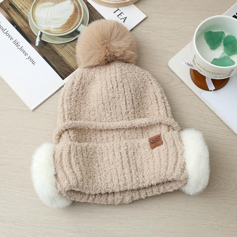 Solid Color Versatile Outdoor Casual Earphones Bag Ear Protection Hat Autumn and Winter Thick Plush Hat Fashionable British Style Warm Hat New