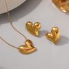 High-End Retro Color Block Gold-Plated Stainless Steel Heart Pendant Chain Earrings