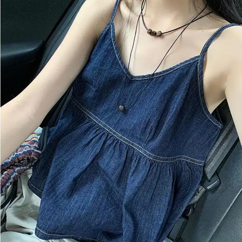 Korean Design Niche V-neck Halter Top for Women Summer Retro Style Sleeveless Vest Top