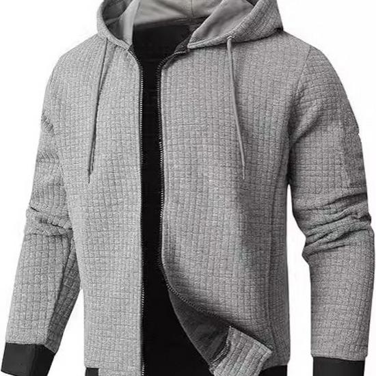 European Style Men's Lightweight Hooded Full Zip Waffle Knit Jacket (2025)