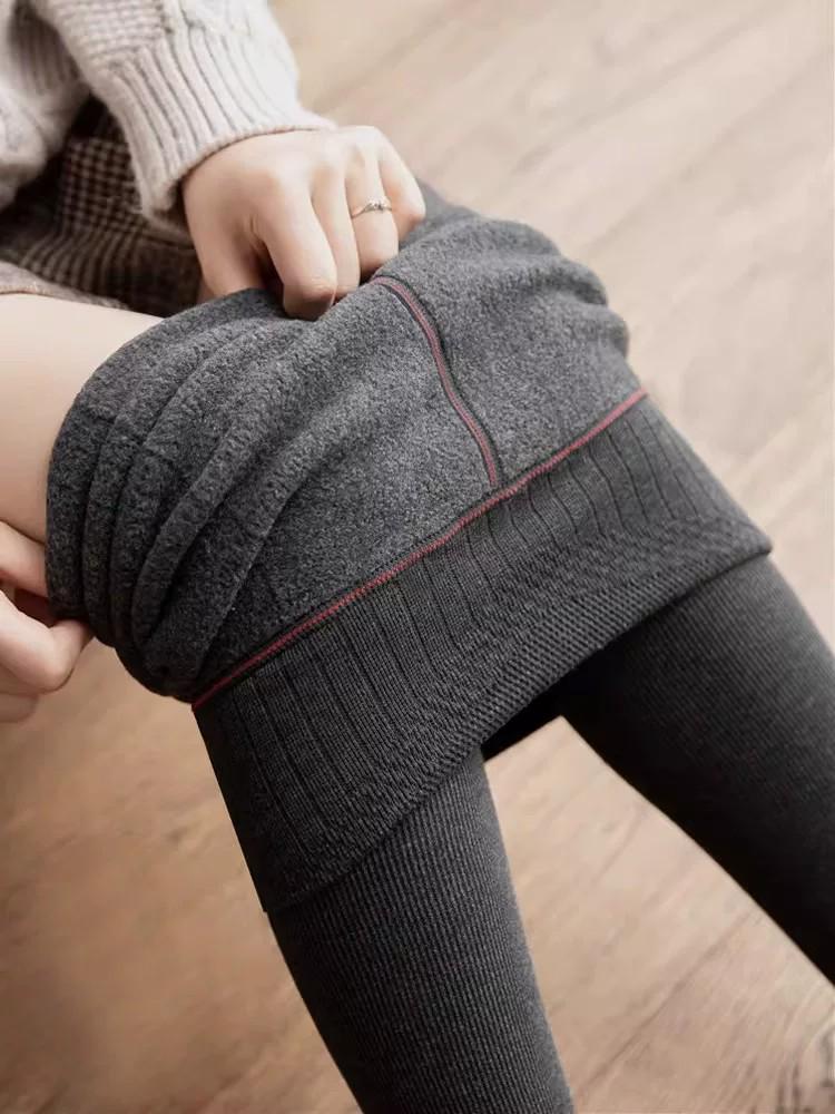Gray Plus Velvet Women's Leggings, Thick Winter Pants, Footed Warm Pantyhose, Plus Size for Curvy Figures