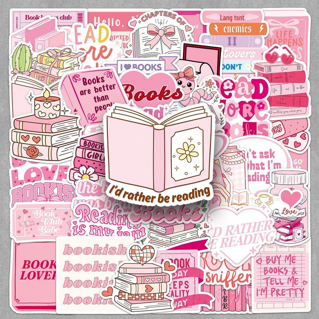 50 Pink Girly Creative Waterproof Stickers for Earphones, Water Bottles, and Refrigerators