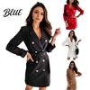 Suit Dress Women Lapel Long Sleeve Double Breasted Mid-length Adjustable Belt Waist Formal Business with Pockets Workwear Comfortable