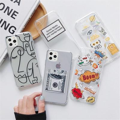 Transparent Funny Case For iPhone 11 12 13 Pro Max 12 Mini 7 8 Plus 6 6s XS Max X XR SE 2020 Cute Art Line Paingting Back Cover