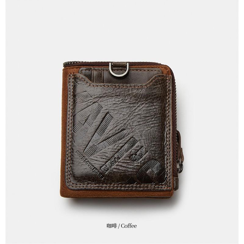 Real Cowhide Men's Short Wallets Fashionable Casual Zippers Wallet With Open Opening Multifunctional Change