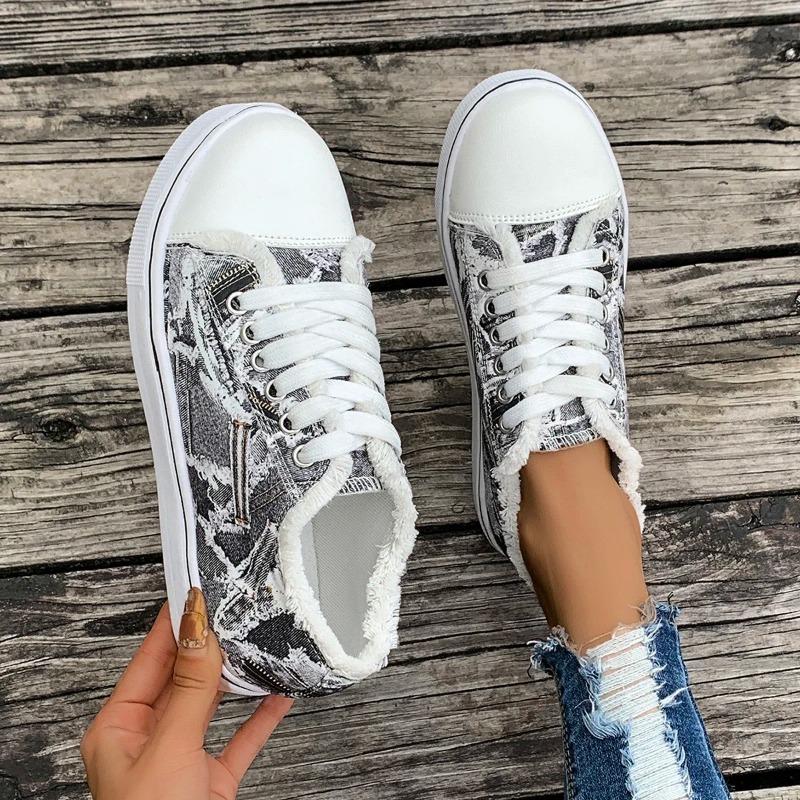 2025 Women Sneaker New Comfortable Denim Canvas for Shoes Women Fashion Lace-up Flat Sneakers Women Ladies Casual Platform Shoes