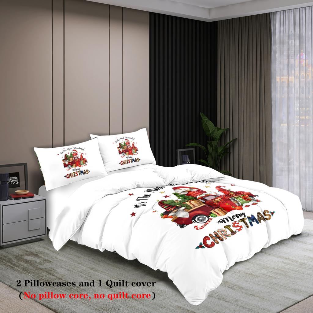 3-Piece Christmas Dwarf Pattern Print Set (1 Down Duvet Cover+2 Pillowcases, Core Free) Soft and Comfortable Bedding Set