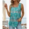 T-shirt da donna estiva senza maniche con scollo quadrato stampata, temperamentale, comoda, canotta larga