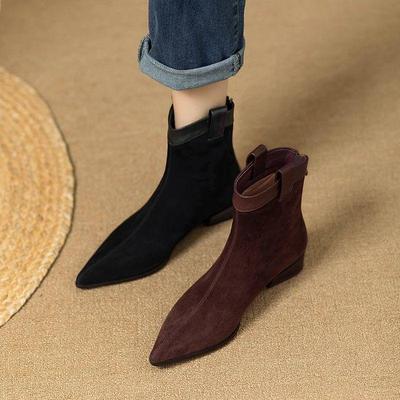 Botines de Ante Retro Western de Tacón Grueso para Mujer - Cuero Suave Punta Afilada Estilo Chelsea