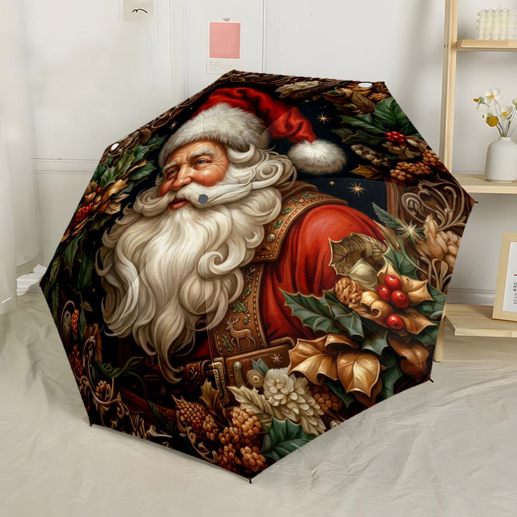Christmas Santa Claus Portrait Compact Travel Automatic Umbrella Compact 8-Rib Design Compact Design for Outdoor Daily Use Fashion Lovers
