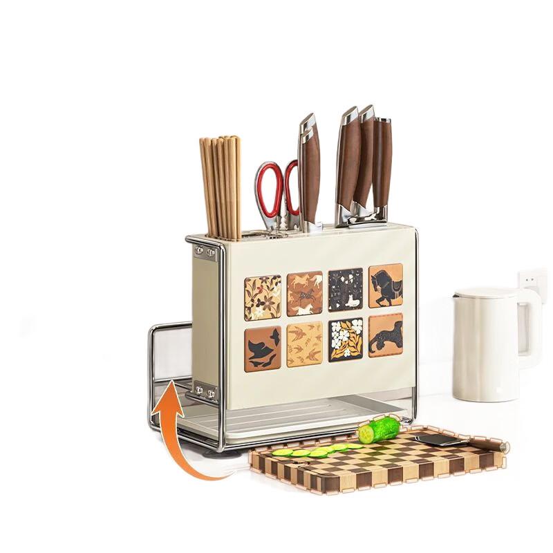 Brangdy Multifunctional Knife Holder with Chopstick Caddy & Cutting Board Rack