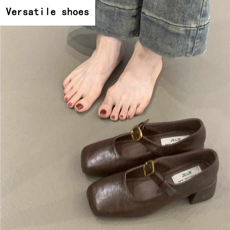 Весна Осень Туфли-лодочки с квадратным носком Женские Уличный стиль Толстый каблук Обувь — фото 4