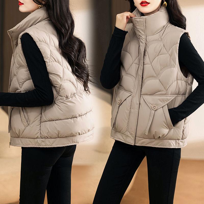 Women's Stylish Stand-up Collar Cotton-Padded Vest - Thick, Warm Sleeveless Jacket for Autumn/Winter