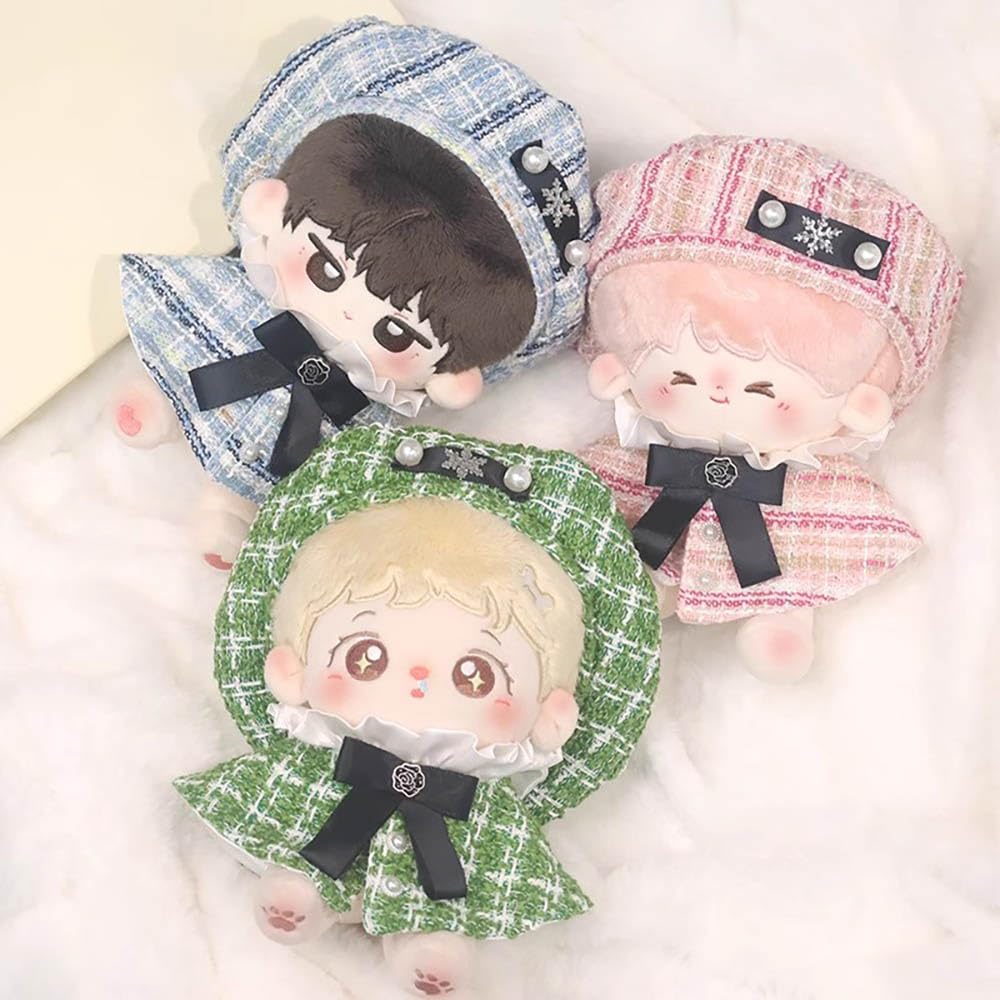 niannyyhouse 10cm, 15cm, 20cm Plush Clothes Set with Poncho, Hat, and Shawl for Cotton Doll Dress-Up (Blue, 20cm)