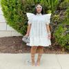 Women's Polo Collar Short Sleeve Loose Fit High Waist Sweet Mini Dress Shirt Dress Solid Cotton Ruffle Tiered Puff Sleeve Summer Casual Flared Dress