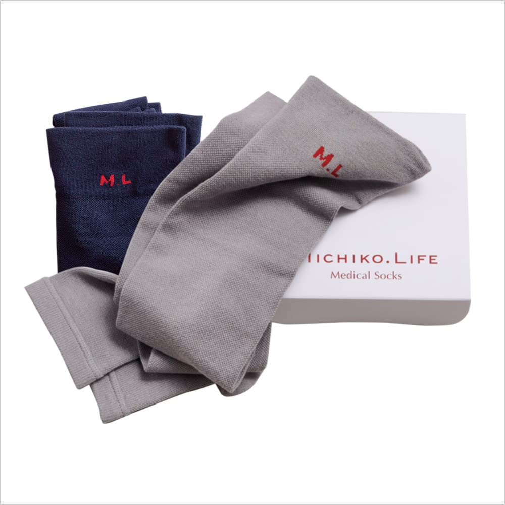 Compression Medical Socks in Loose Tone Legs While One Size Fits Reduces and Product Number 73452 MICHIKO.LIFE (Navy Blue) [Made Japan] Long,
