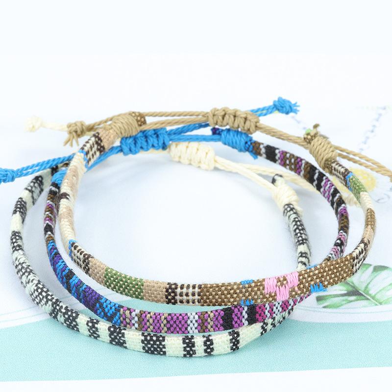 Bohemia Colorful Woven Anklets Bracelet Summer Adjustable Rope Braided Anklets Handmade Fabric Bangles for Men Women Children