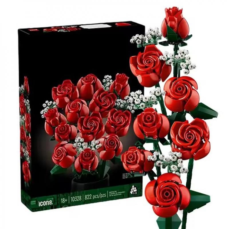 1 set byggbara blomsterbuketter, byggklossar, evig rosmodell för alla hjärtans dag, födelsedagspresent, kreativ heminredning för skrivbord