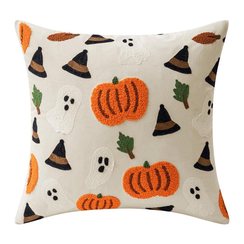 Sturdy Polyester Halloweens Throw Pillowcase With Closure Seasonal Embroidery Sofa Bedroom