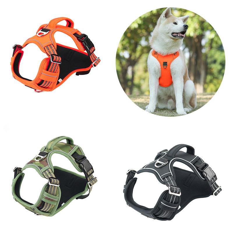 

Pet Reflective Nylon Dog Harness No Pull Регулируемый Средний Большой Непослушный Собачий Жилет Безопасность Автомобильный Свинец Прогулка Бег