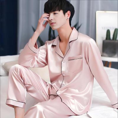 2Pcs/Set Men Pajamas Set Lapel Long Sleeve Single Breasted Tops Elastic Waist Loose Long Trousers Set Home Wear