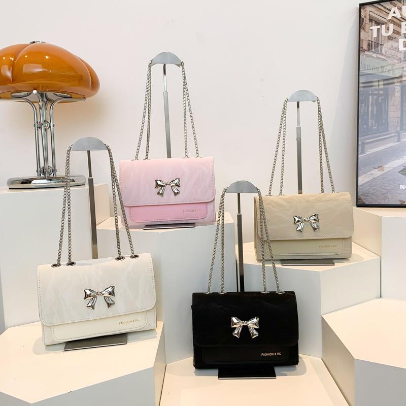 Elegant Fashion Bag Women's Autumn Fashion Chain Shoulder Messenger Bag Versatile Bow Small Square Bag