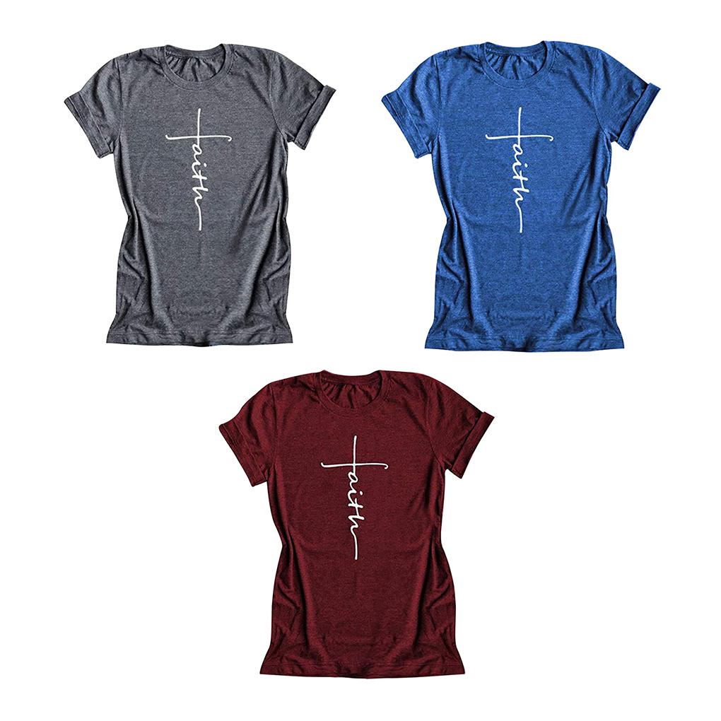 Nlife Women's Short Sleeve Faith Letter Print Tee Tops