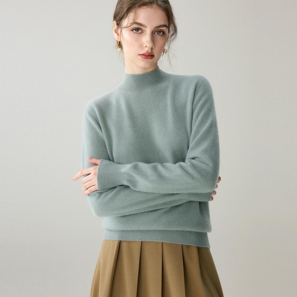 Women's Seamless Cashmere Half-High Neck Pullover - Soft, Warm, Long Sleeve Casual Sweater