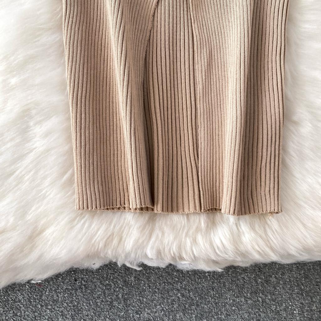 Spring Autumn Women Full Sleeve Knitted Sweater Office Work Slim Bodycon Pencil Dresses with Belt