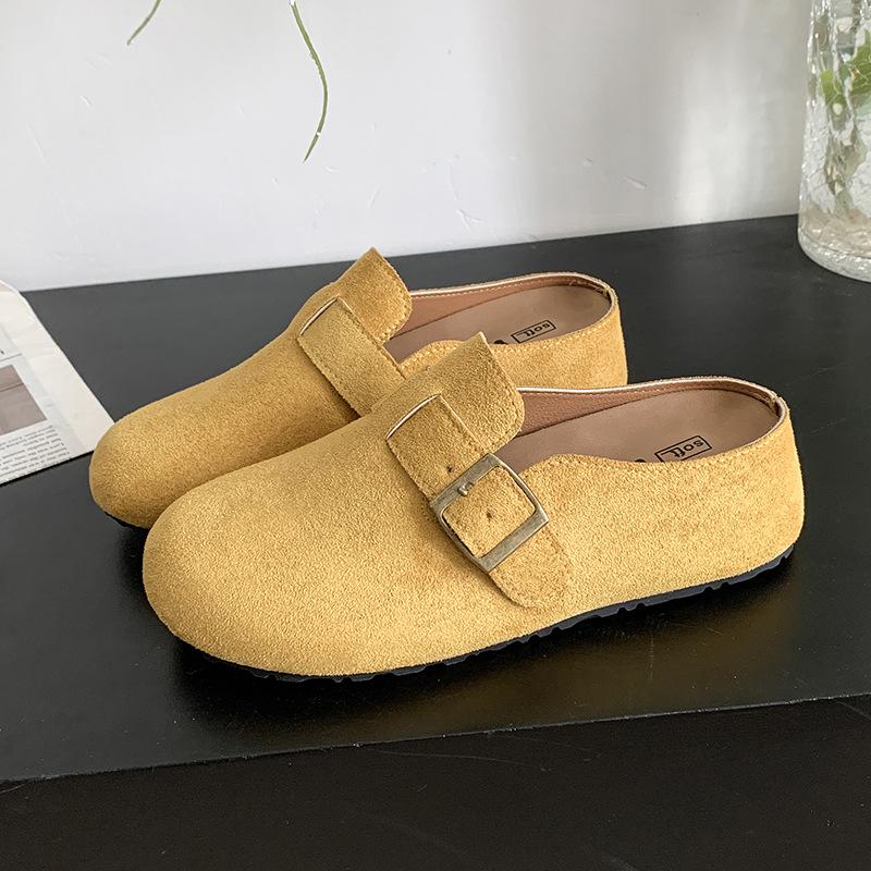Retro Fashion Outer Wear Flat-bottomed Boken Bag Head Slippers 2025 Spring New Lazy One-pedal Thick-soled Slippers Women