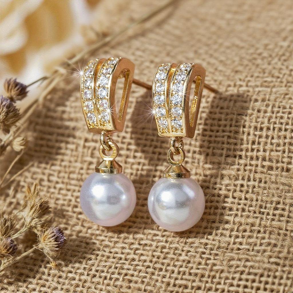 Luxurious large high-end imitation pearl earrings for women's synthetic zircon earrings
