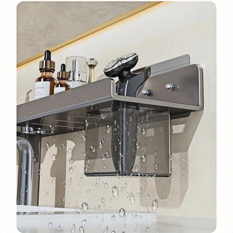 Modern Wall Mounted Mirror Front Bathroom Shelf Faucet Washbasin Washbasin Skin Care Products No Punch Bathroom Toilet Tray