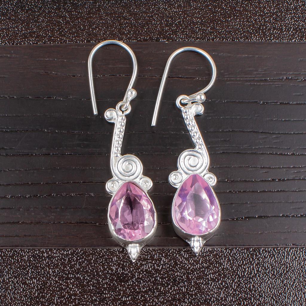 Morganite Gemstone 925 Sterling Silver Artisan Jewelry Handmade Earrings 1.90" EE-37-11
