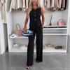1116 Women's New Elegant Commuter V-Neck Button Decorative Vest Pants Set