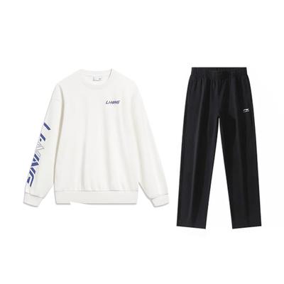 Li-Ning Letter Print American Fashion Loose Trendy Versatile Crew Neck Pullover Long Sleeve Sweatshirt Casual Sports Suit AWDUC45-1-AKL03-1