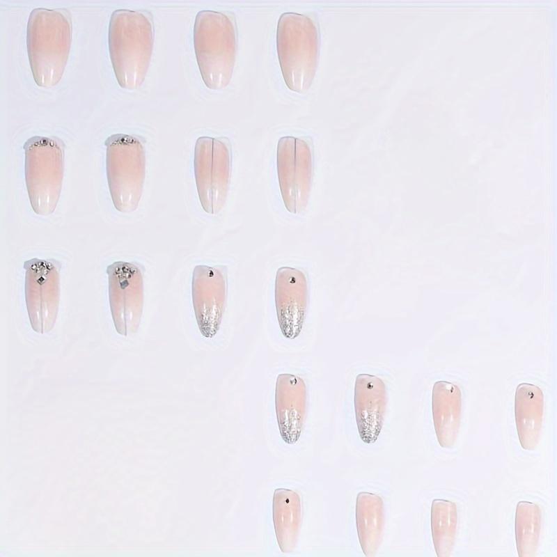 Explosive Flash Pure Handmade Dot Diamond French Almond Shaped Wearing Fake 24 Piece Nail Piece Set Diamond Nail Nail Piece