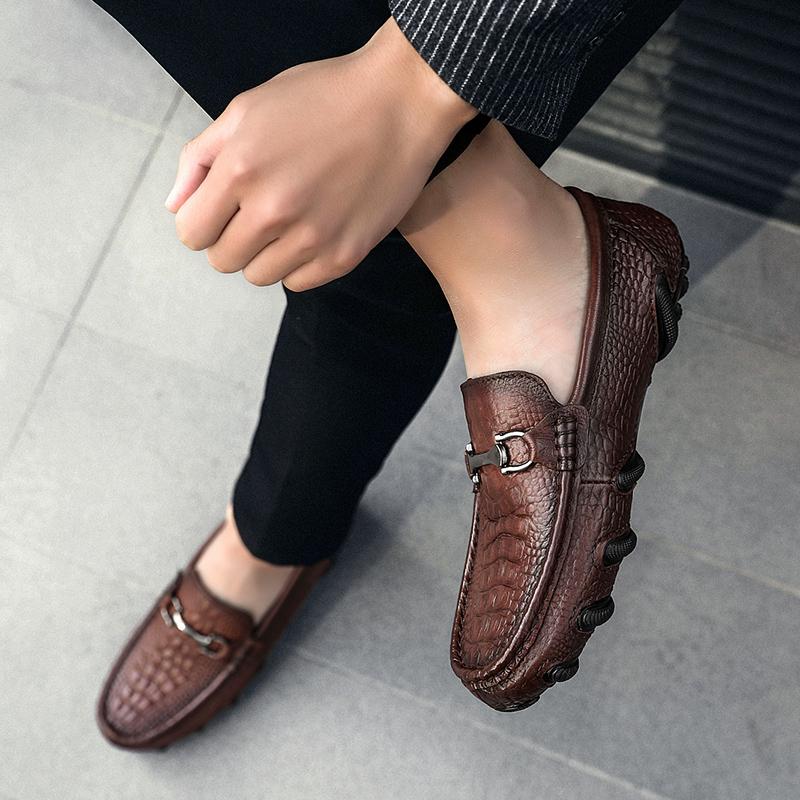 2024 Men Leather Summer Alligator Texture Slip-On Casual Shoes Male Sneakers loafer Mens Coffee Men Loafers Flats Driving Shoes