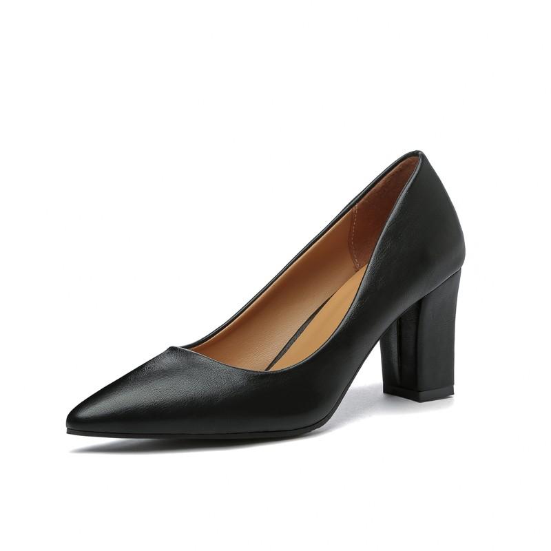 

Fashion New Women Pumps Flock Sweet Thick High Heels Female Sexy Office Pointed Toe Dress Work Pump Cute Shoes Ladies Footwear 35